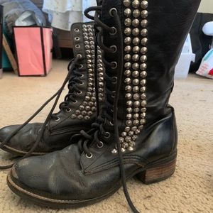 Black Steve Madden Leather Studded Combat Boots